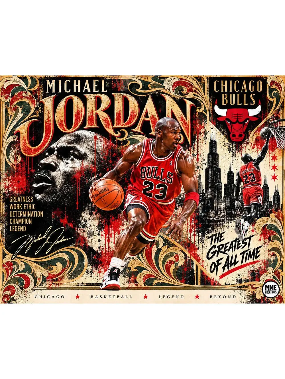 4708 Michael Jordan Art Nouveau × Urban Grunge AG Collection 8x10 LandscapePrint